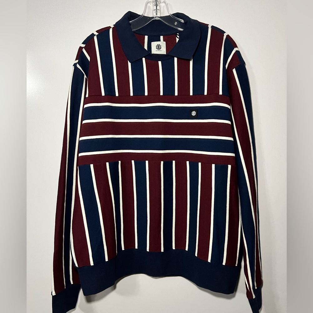 ELEMENT Men's Collared Long Sleeve Striped Polo - Size Medium